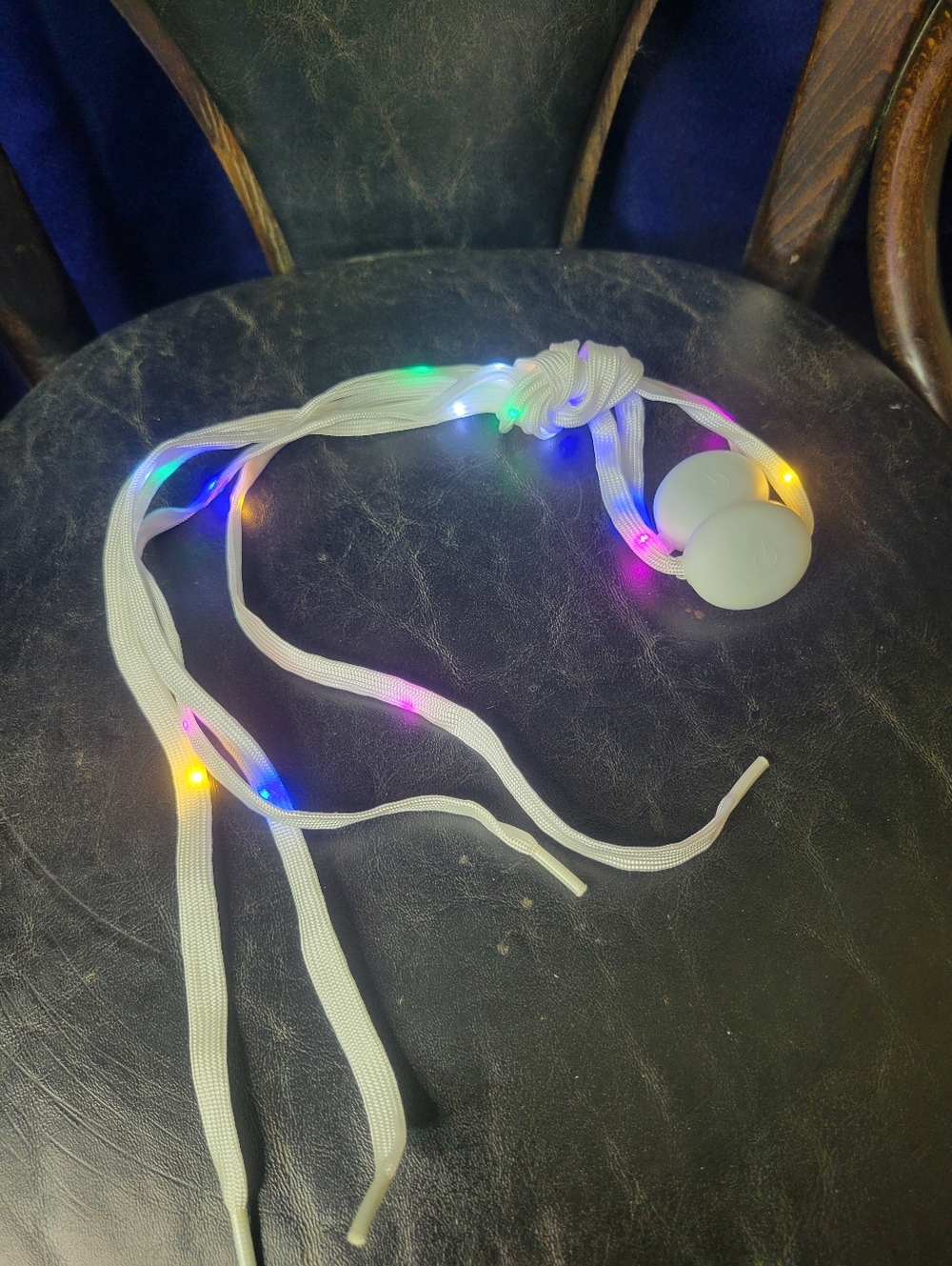 Never Worn, White LED Button Shoelaces with Multi-Color Lights